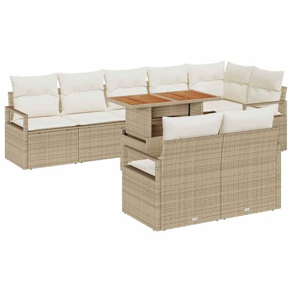 vidaXL Garten-Sofa-Set mit Kissen mit Kissen 9 pcs Beige und Creme