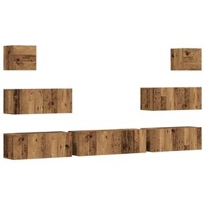vidaXL 7-tlg. TV-Schrank-Set Wandmontage Altholz-Optik Holzwerkstoff