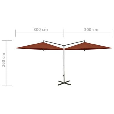 vidaXL Doppel-Sonnenschirm mit Stahl-Mast 600 cm Terrakotta