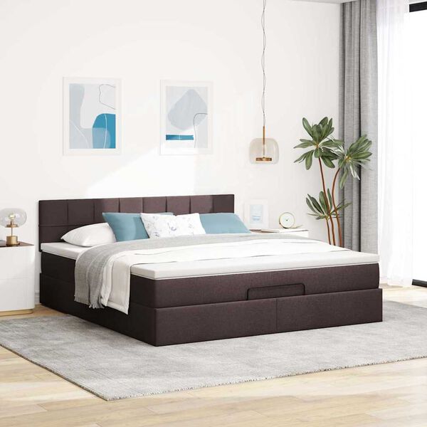 vidaXL Ottoman-Bett mit Matratze Dunkelbraun 180x200 cm Stoff