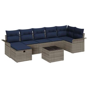 vidaXL Gartensofa-set 8 stk. Grau und Marineblau Poly-Rattan