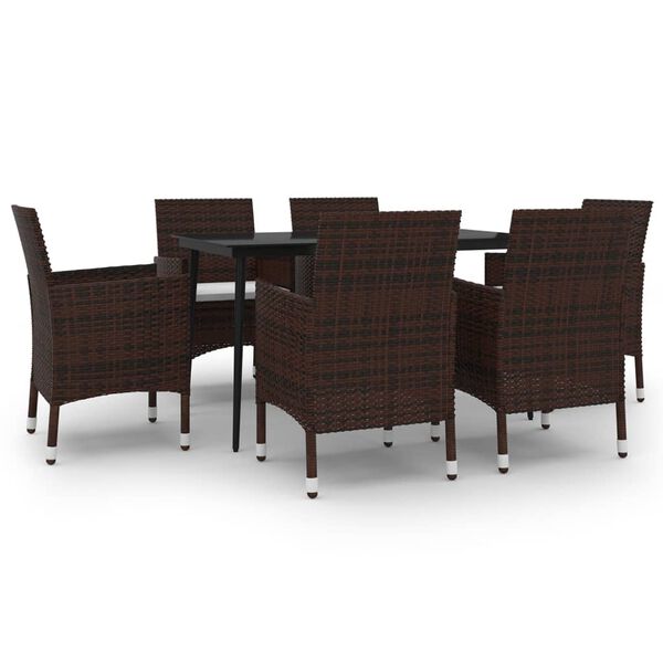 vidaXL 7-tlg. Garten-Essgruppe mit Auflagen Poly Rattan und Glas
