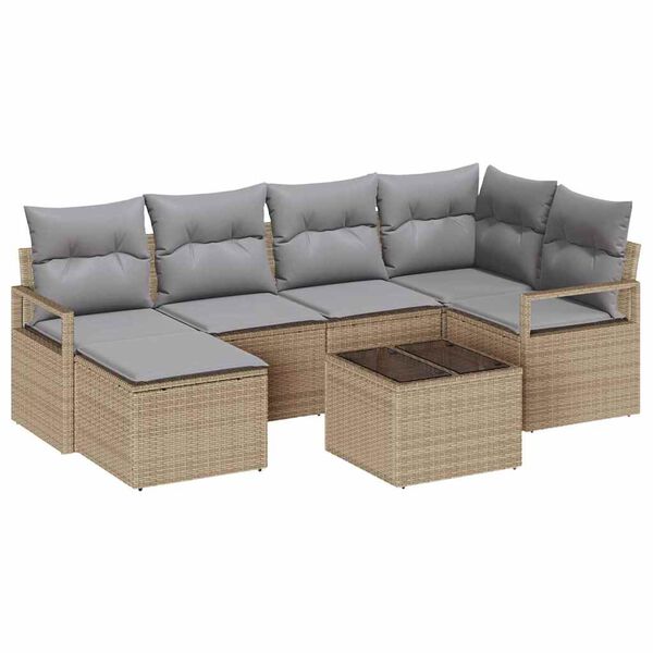 vidaXL Garten-Sofa-Set mit Kissen 7 pcs Beige und Hellgrau