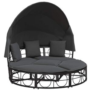 vidaXL Outdoor-Loungebett mit Dach und Kissen Schwarz Poly Rattan