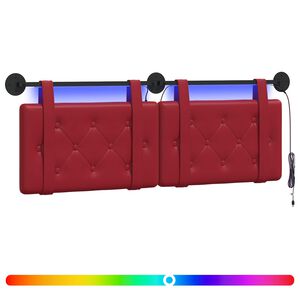 vidaXL H&auml;ngendes Kopfteil Mit LED Licht Weinrot Kunstleder