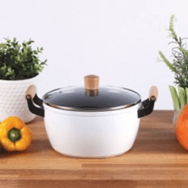 Livoo Schmortopf mit Holzgriffen 24 cm 5 L Wei&szlig;