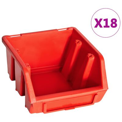 vidaXL 32-tlg. Sichtlagerkasten-Set mit Wandhalterung Rot und Schwarz