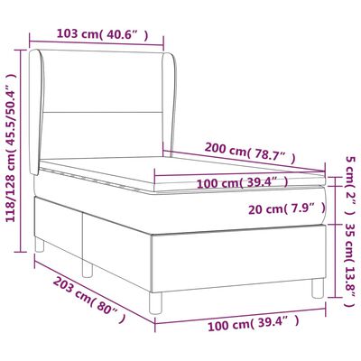 vidaXL Boxspringbett mit Matratze & LED Dunkelgrau 100x200 cm Stoff