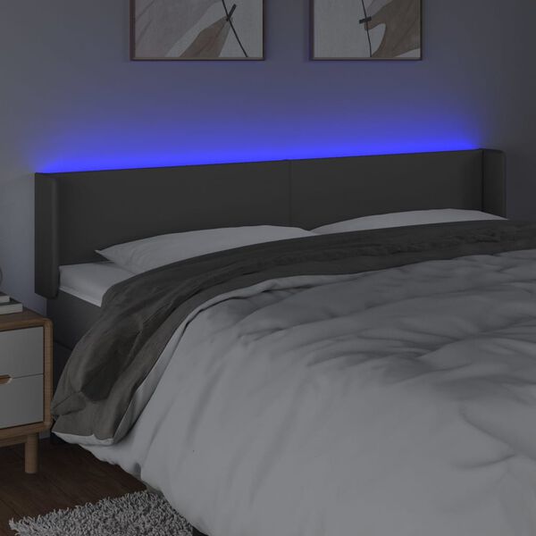 vidaXL LED Kopfteil Grau 183x16x78/88 cm Kunstleder