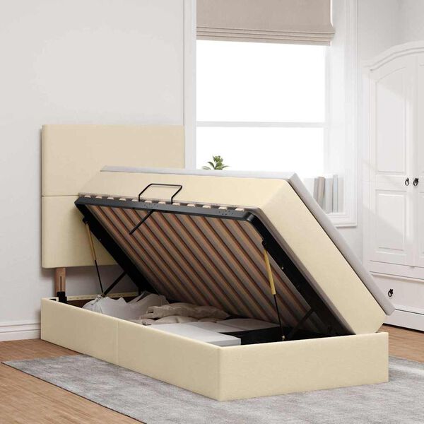 vidaXL Aufbewahrungsbett mit Matratze Creme 90 x 190 cm Polyester