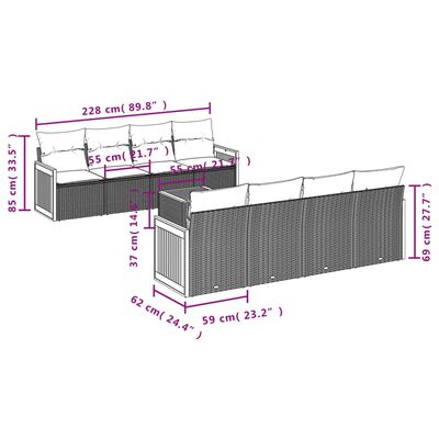 vidaXL 9-tlg. Garten-Sofagarnitur mit Kissen Grau Poly Rattan