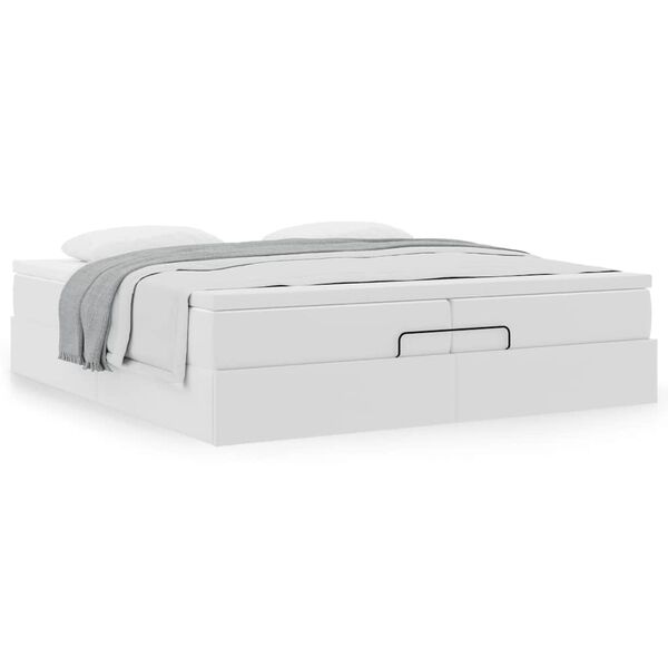 vidaXL Ottoman-Bett mit Matratzen Wei&szlig; 200x200 cm Kunstleder