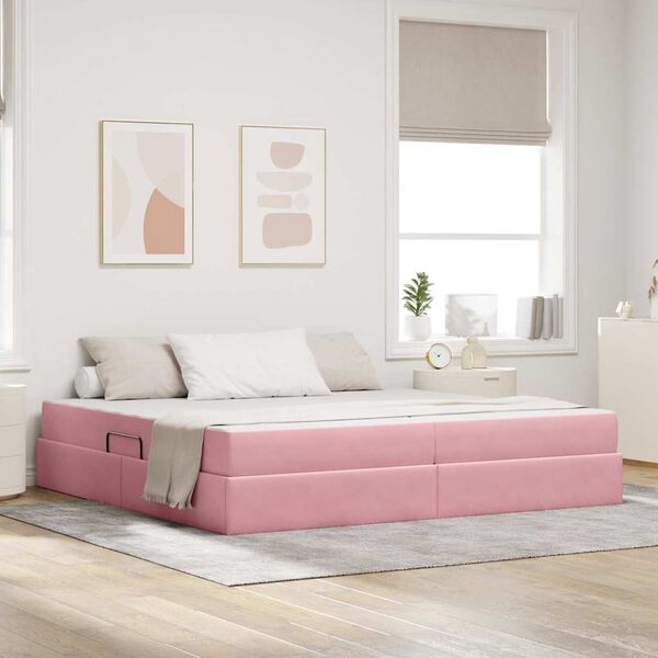 vidaXL Aufbewahrungsbett mit Matratze Rosa 200 x 200 cm Samt