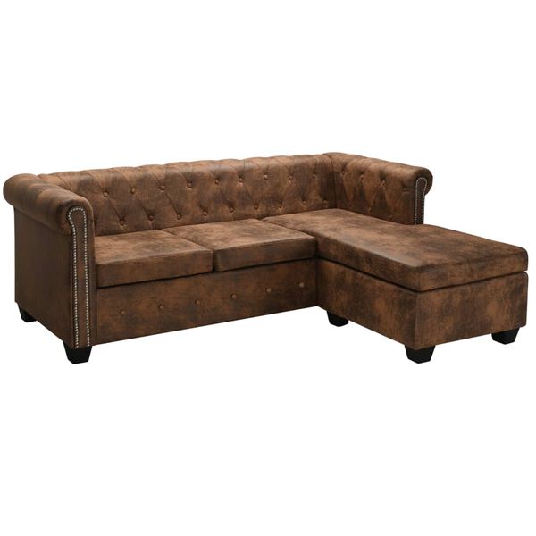 vidaXL Chesterfield-Sofa L-Form Kunstwildleder Braun