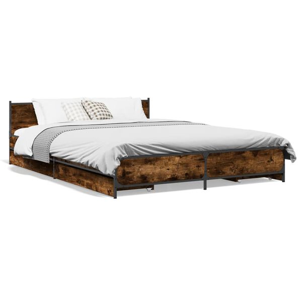 vidaXL Bettgestell mit Schubladen R&auml;uchereiche 160x200cm Holzwerkstoff