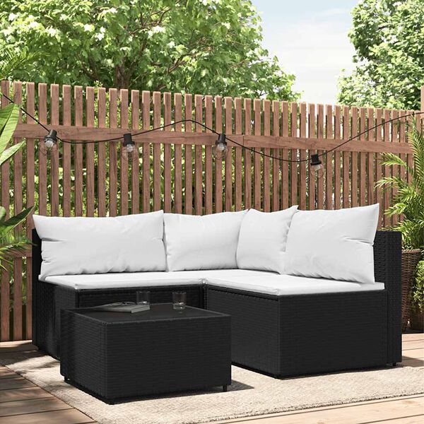 vidaXL 4-tlg. Garten-Lounge-Set mit Kissen Schwarz Poly Rattan