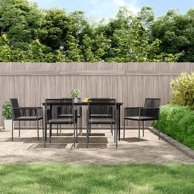 vidaXL 7-tlg. Garten-Essgruppe mit Kissen Schwarz Poly Rattan & Stahl