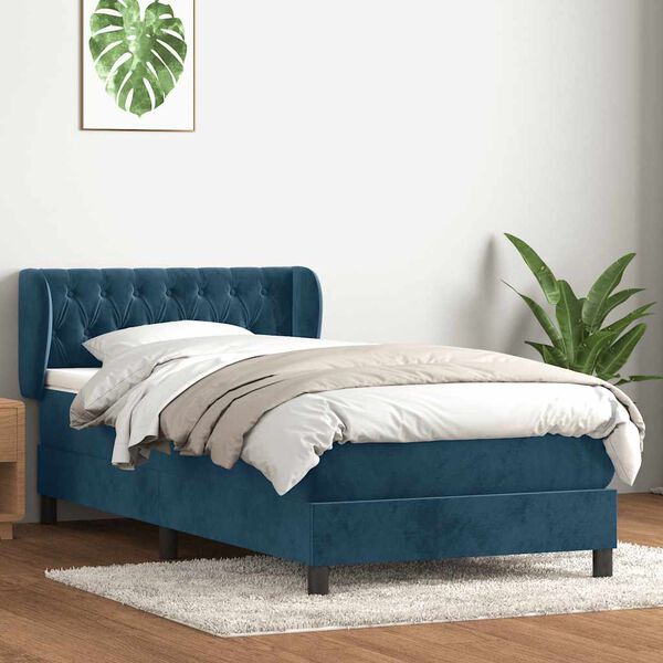 vidaXL Boxspringbett mit Matratze Dunkelblau 80x210 cm Samt