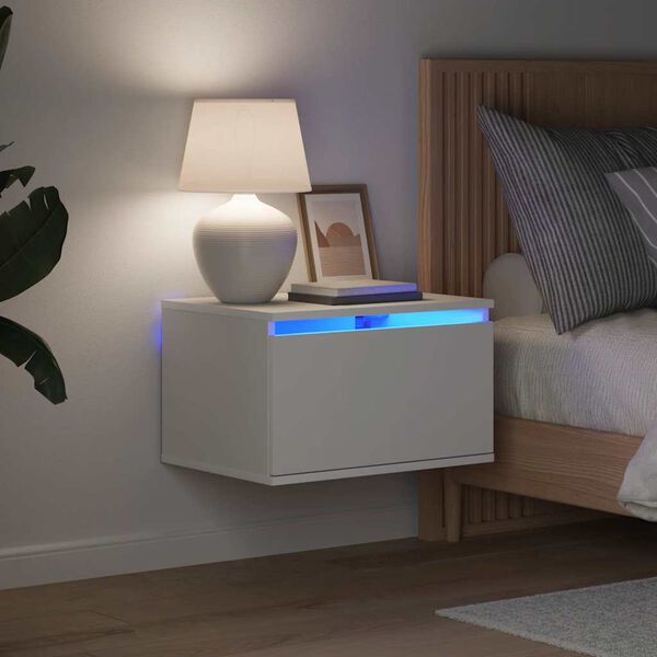 vidaXL Wand-Nachttisch mit LED-Leuchten Wei&szlig;