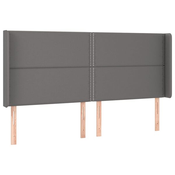 vidaXL LED Kopfteil Grau 183x16x118/128 cm Kunstleder