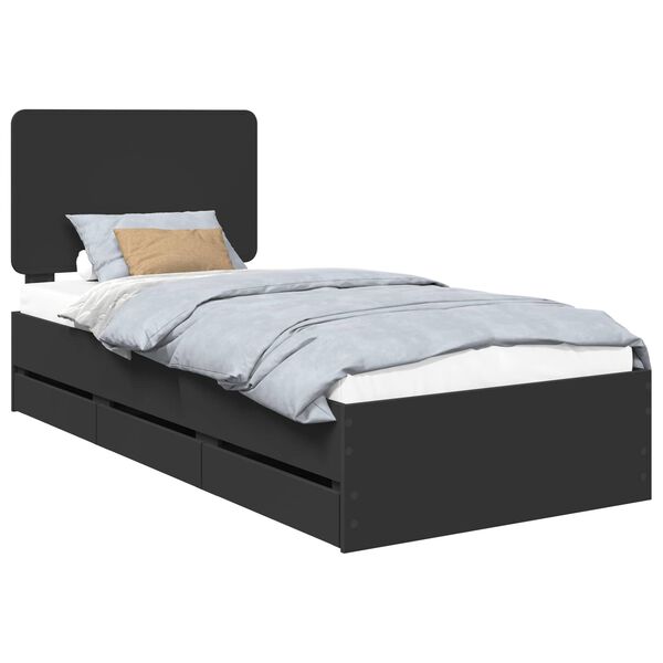 vidaXL Bettrahmen mit Schubladen Schwarz 90 x 200 cm Ingenieurs Holz