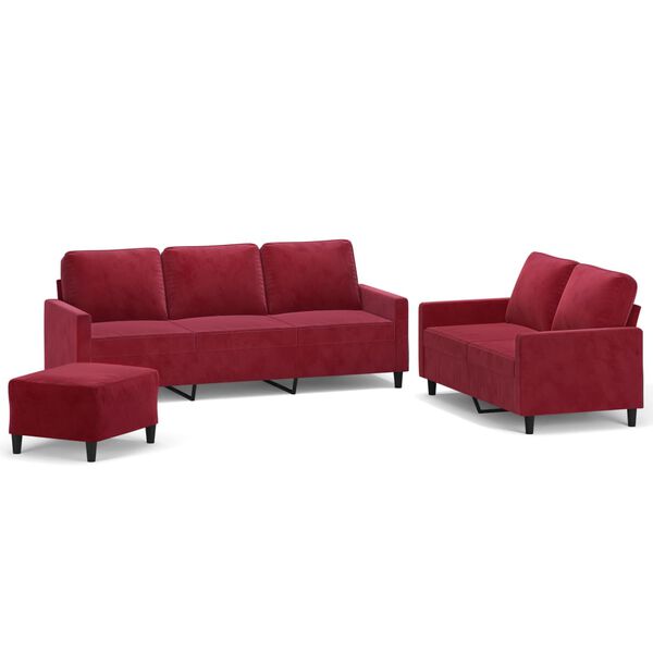 vidaXL 3-tlg. Sofagarnitur mit Kissen Weinrot Samt