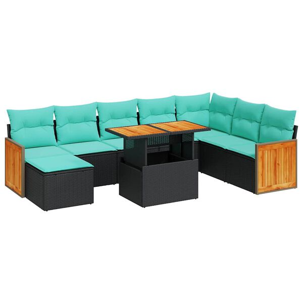 vidaXL 11-tlg. Garten-Sofagarnitur mit Kissen Schwarz Poly Rattan