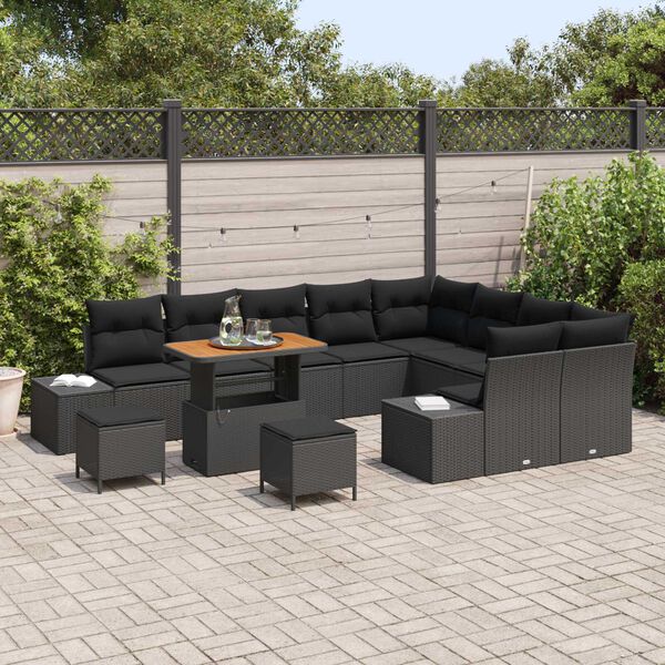 vidaXL Garten-Sofa-Set mit Speicher 12 pcs Schwarz Poly Rattan