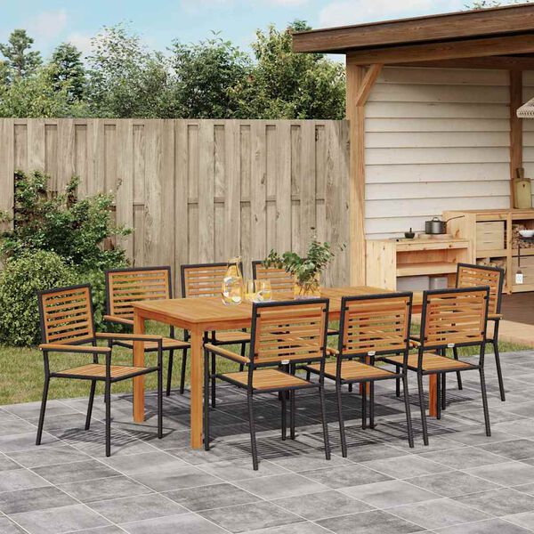 vidaXL Garten Essgruppe 9 pcs Schwarz Poly Rattan