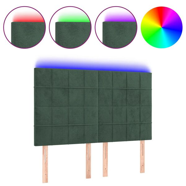vidaXL LED Kopfteil Dunkelgr&uuml;n 144x5x118/128 cm Samt