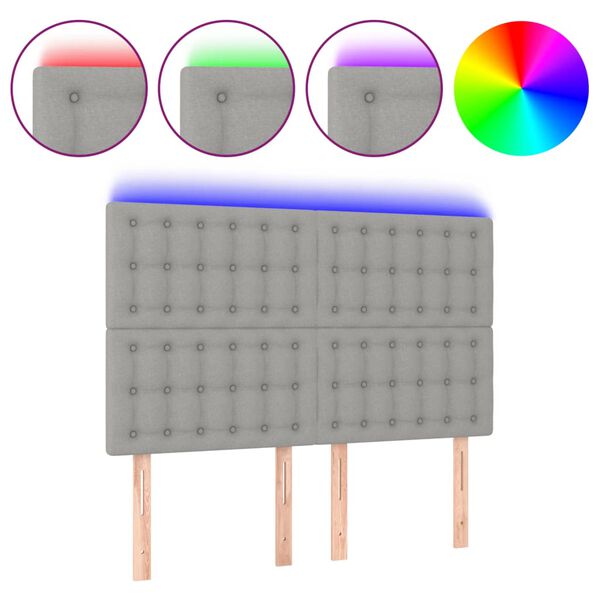 vidaXL LED Kopfteil Hellgrau 144x5x118/128 cm Stoff