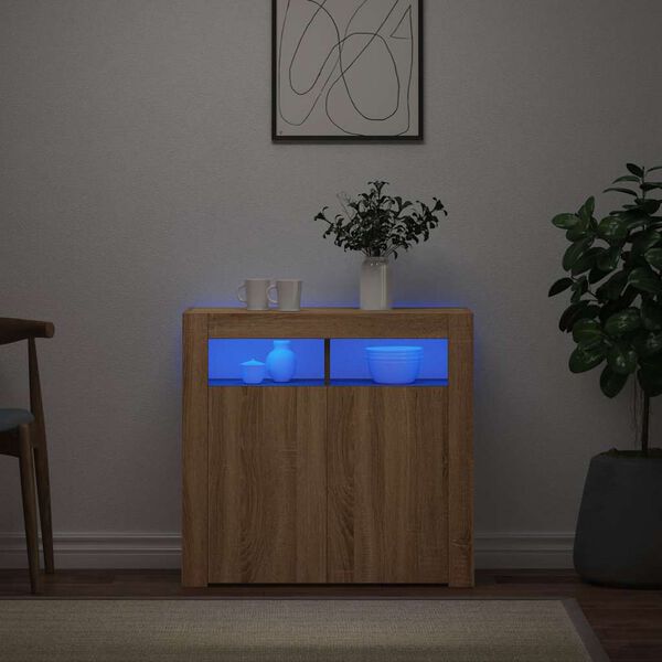 vidaXL Sideboard mit LED-Leuchten Sonoma-Eiche 80x35x75 cm