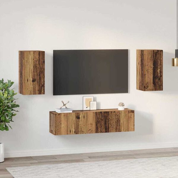 vidaXL TV-Schrankset Wandmontiert 4 pcs Altholz Holzwerkstoff