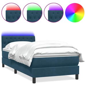 vidaXL Boxspringbett mit Matratze & LED Dunkelblau 80x220 cm Samt