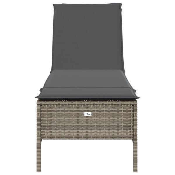 vidaXL Sonnenliege mit Auflage Grau Poly Rattan