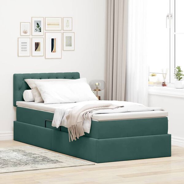 vidaXL Aufbewahrungsbett mit Matratze Dunkelgr&uuml;n 100 x 200 cm Samt
