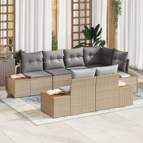 vidaXL Gartensofa-set mit Kissen 7 pcs Beige Poly-Rattan