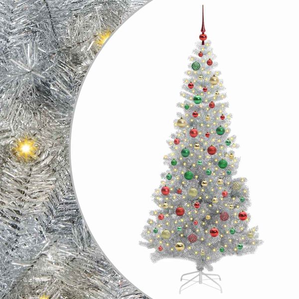 vidaXL Weihnachtsbaum mit 300 LEDs mit St&auml;nder Silber 180 cm PET