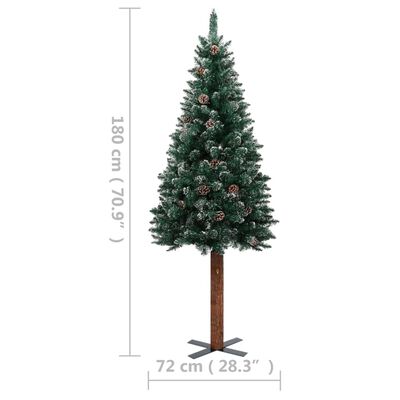 vidaXL Weihnachtsbaum Schlank mit Beleuchtung & Schnee Echtholz 180 cm