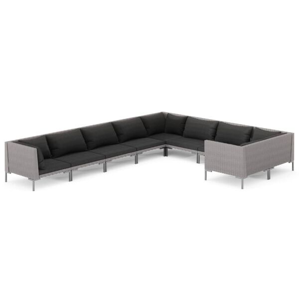 vidaXL 9-tlg. Garten-Lounge-Set mit Kissen Poly Rattan Dunkelgrau