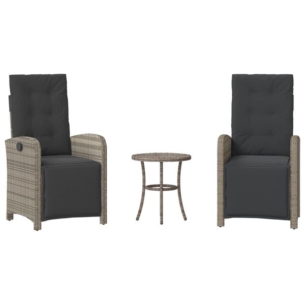 vidaXL 3-tlg. Bistro-Set mit Kissen Grau Poly Rattan