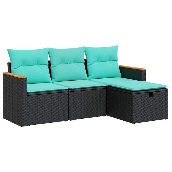 vidaXL 4-tlg. Garten-Sofagarnitur mit Kissen Schwarz Poly Rattan