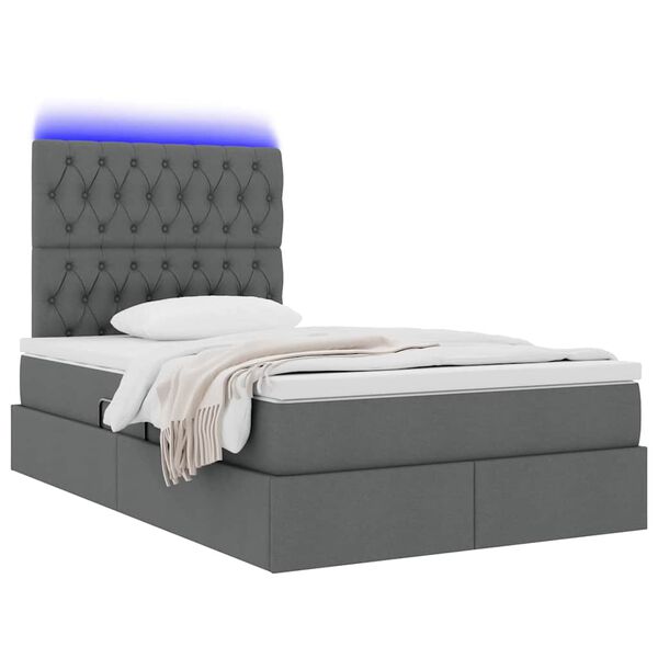 vidaXL Bett mit Stauraum und LED Dunkelgrau 120 x 190 cm Polyester
