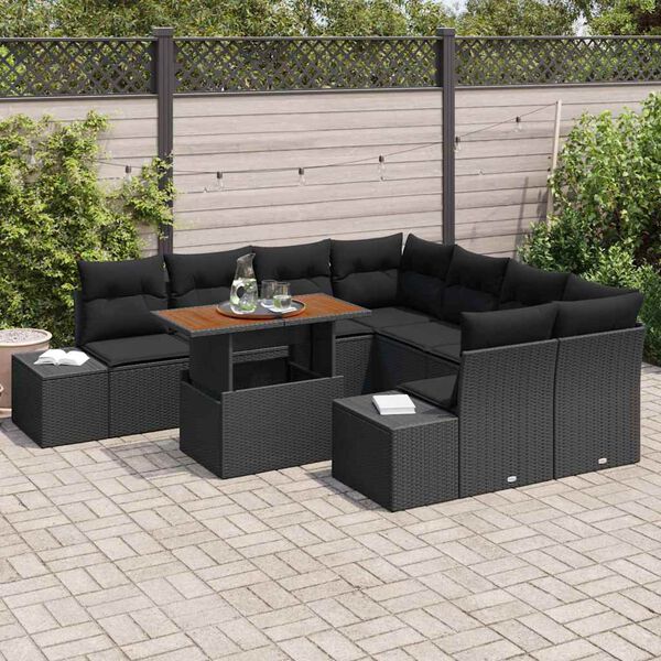 vidaXL Garten Essgruppe mit Kissen mit Kissen 9 pcs Schwarz und Braun