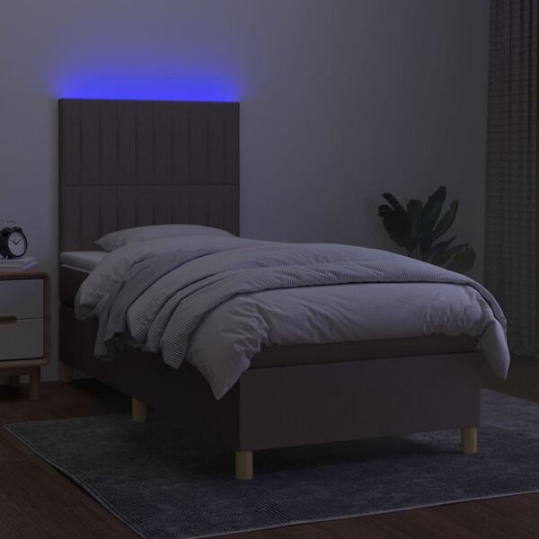vidaXL Boxspringbett mit Matratze & LED Taupe 100x200 cm Stoff