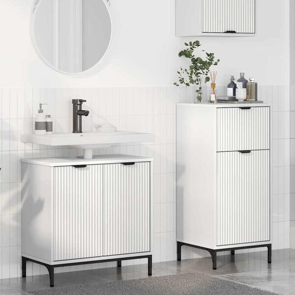 vidaXL Badezimmerm&ouml;bel-Set mit Regal 2 pcs Wei&szlig; Sperrholz und Metall