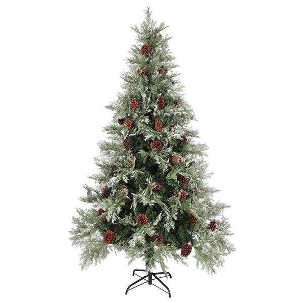 vidaXL Weihnachtsbaum mit Zapfen Gr&uuml;n und Wei&szlig; 195 cm PVC & PE