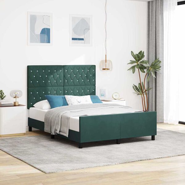 vidaXL Boxspringbett mit Kopfteil Dunkelgr&uuml;n 140 x 190 cm Samt