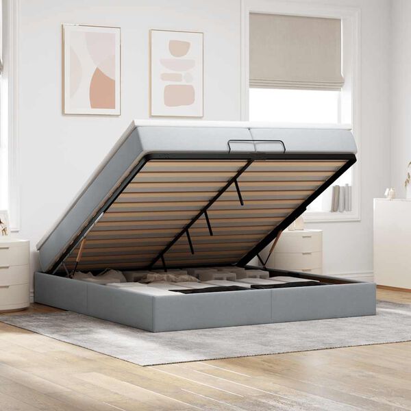 vidaXL Ottoman-Bett mit Matratzen Hellgrau 200x200 cm Stoff