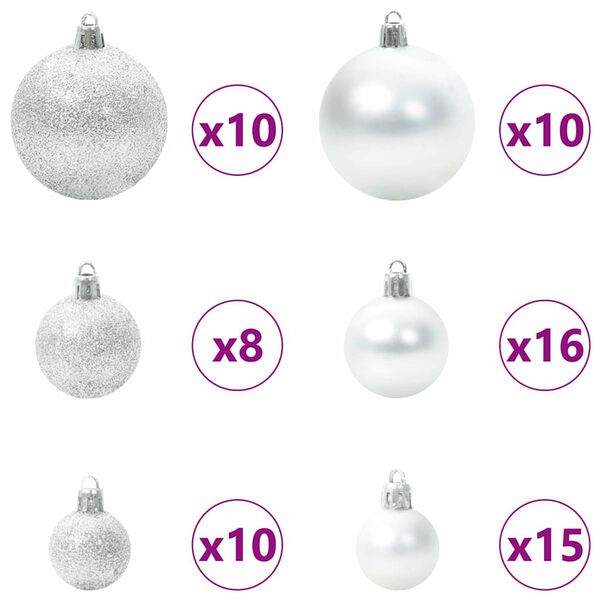 vidaXL Weihnachtskugel-Set mit 300 LEDs 120 pcs Silber Kunststoff